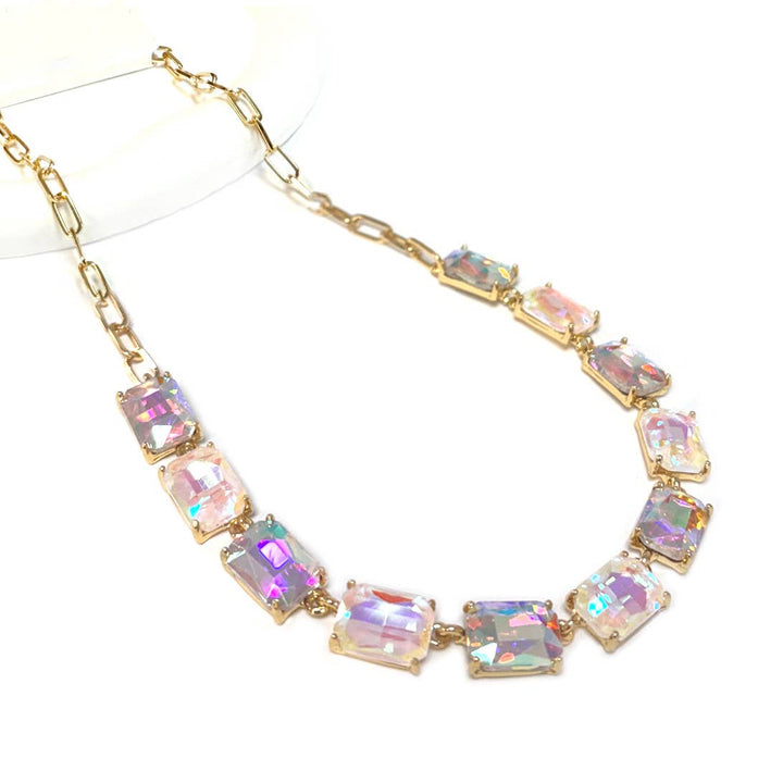 Emerald Cut Crystal Link Necklace