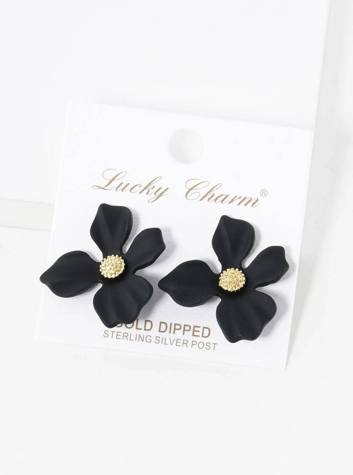 18K Gold Dipped 3D Petals Spring Color Flower Button Post Earrings
