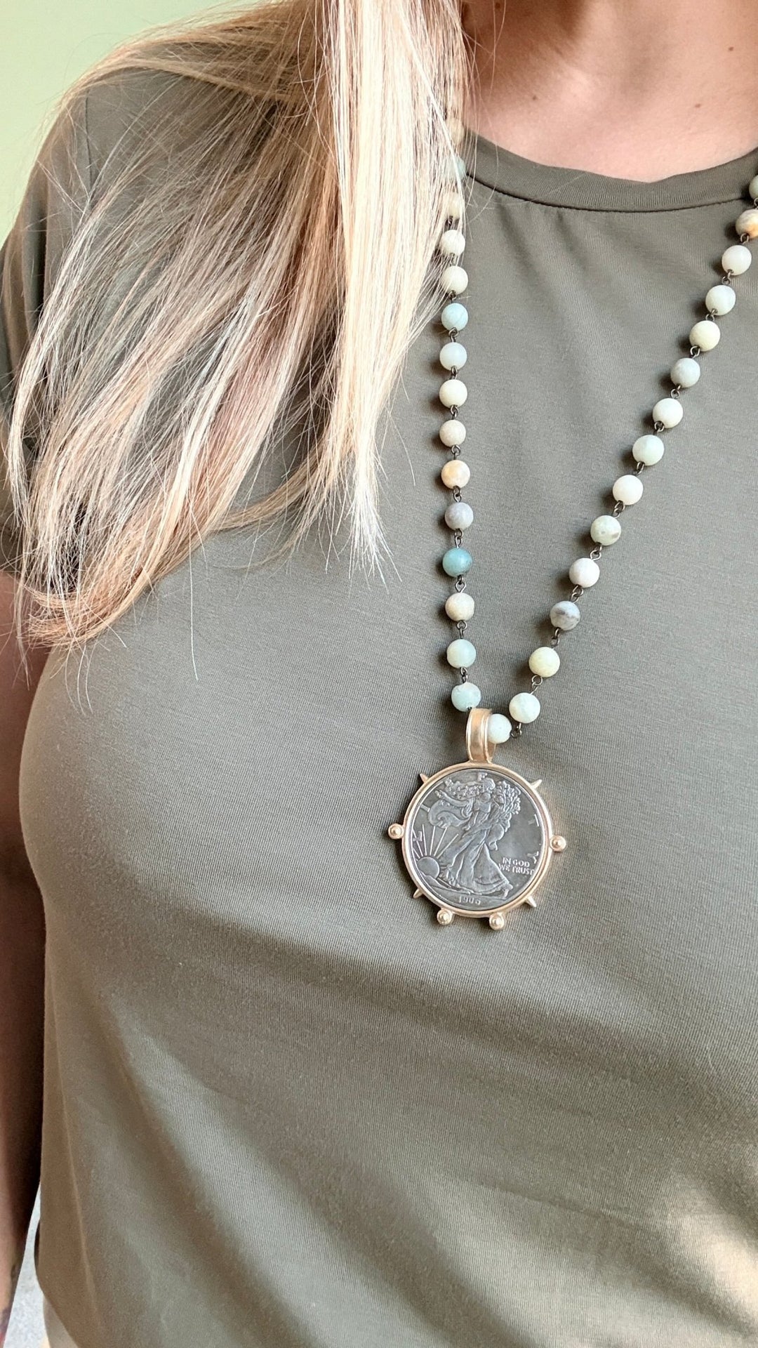 Amazonite Liberty Medallion Necklace - 22 Palms Boutique