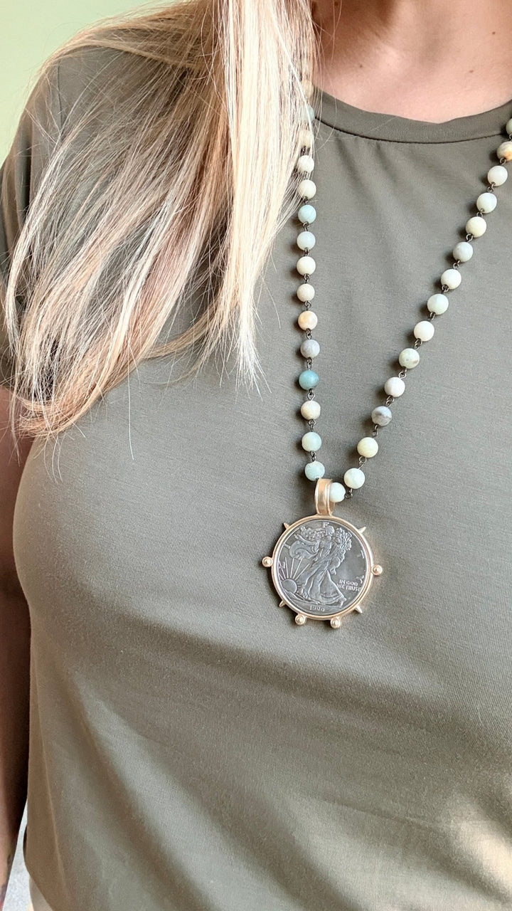 Amazonite Liberty Medallion Necklace - 22 Palms Boutique