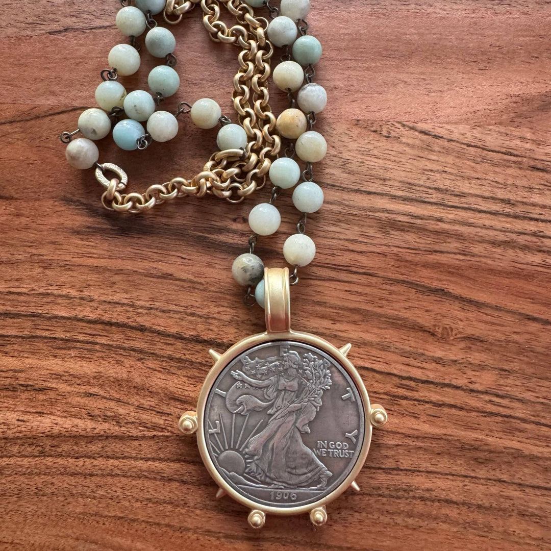 Amazonite Liberty Medallion Necklace - 22 Palms Boutique