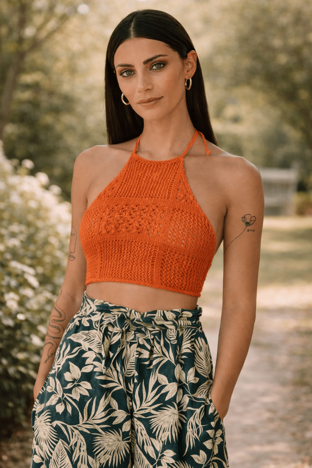 Andrea Organic Cotton Knit Halter Top | Orange - 22 Palms Boutique