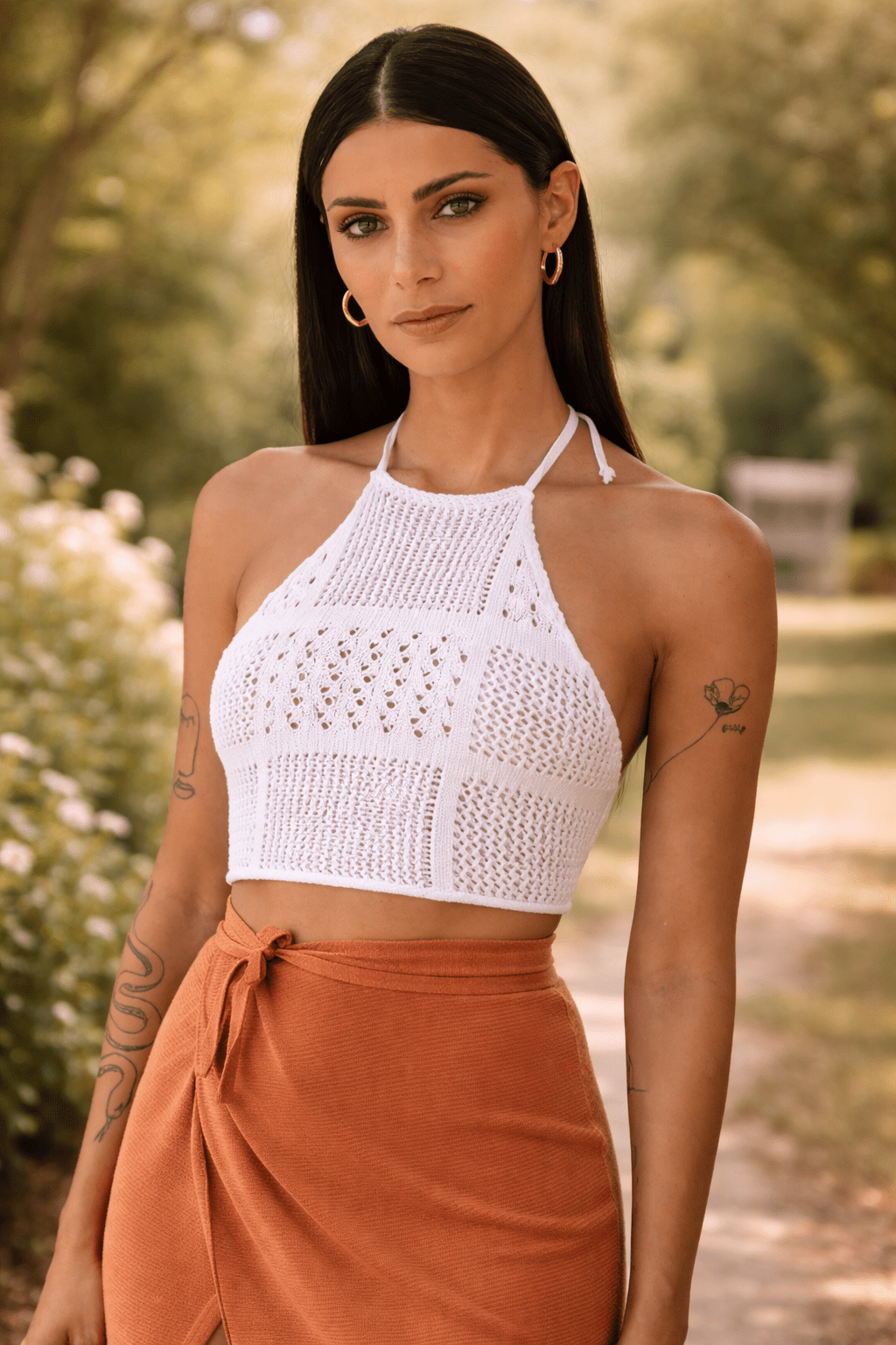 Andrea Organic Cotton Knit Halter Top | White - 22 Palms Boutique