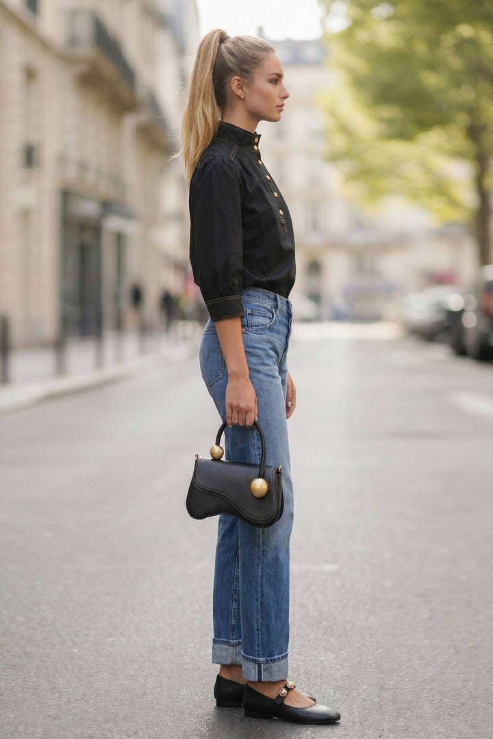 Giselle High Neck Blouse in Black