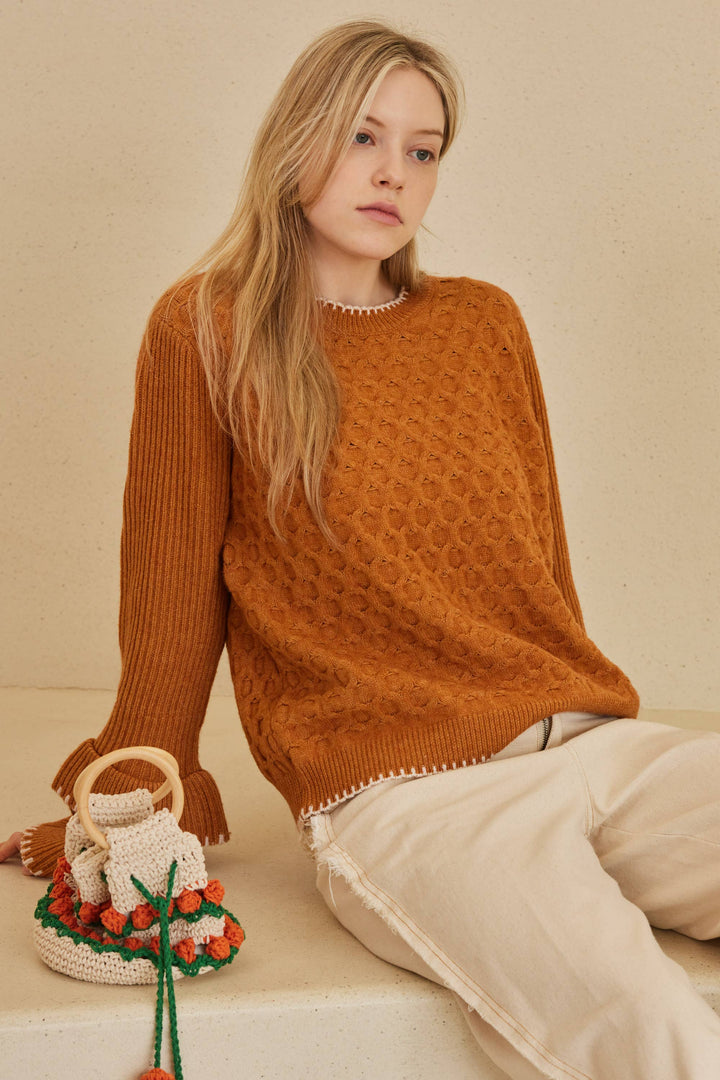 Layered Sleeve Velvet Soft Sweater