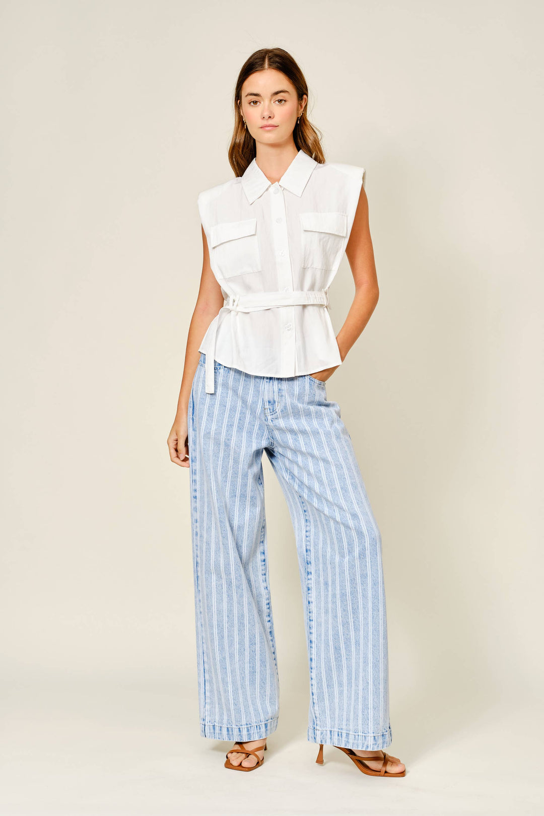 Striped Denim Straight Pants