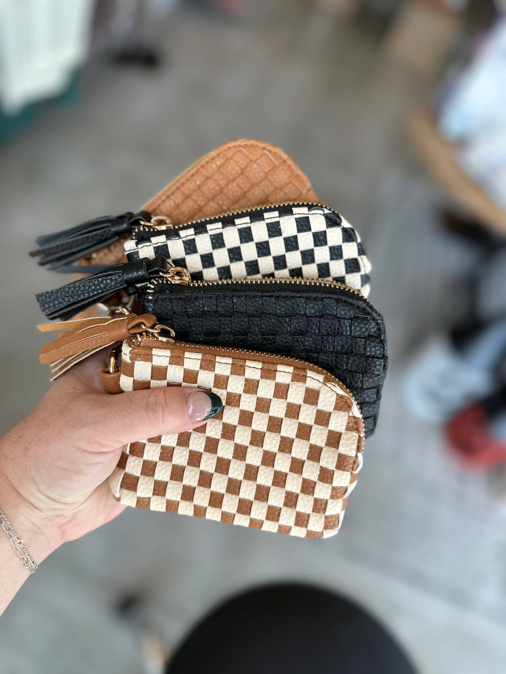 Bailey Checkered Keychain Wallet: Black - 22 Palms Boutique