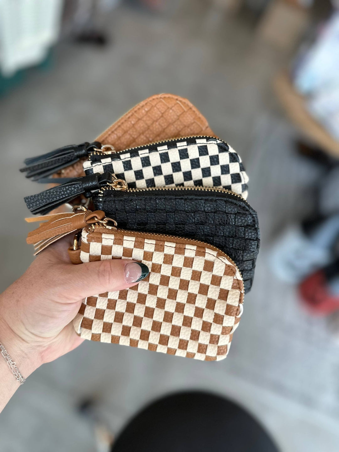 Bailey Checkered Keychain Wallet: Black - 22 Palms Boutique