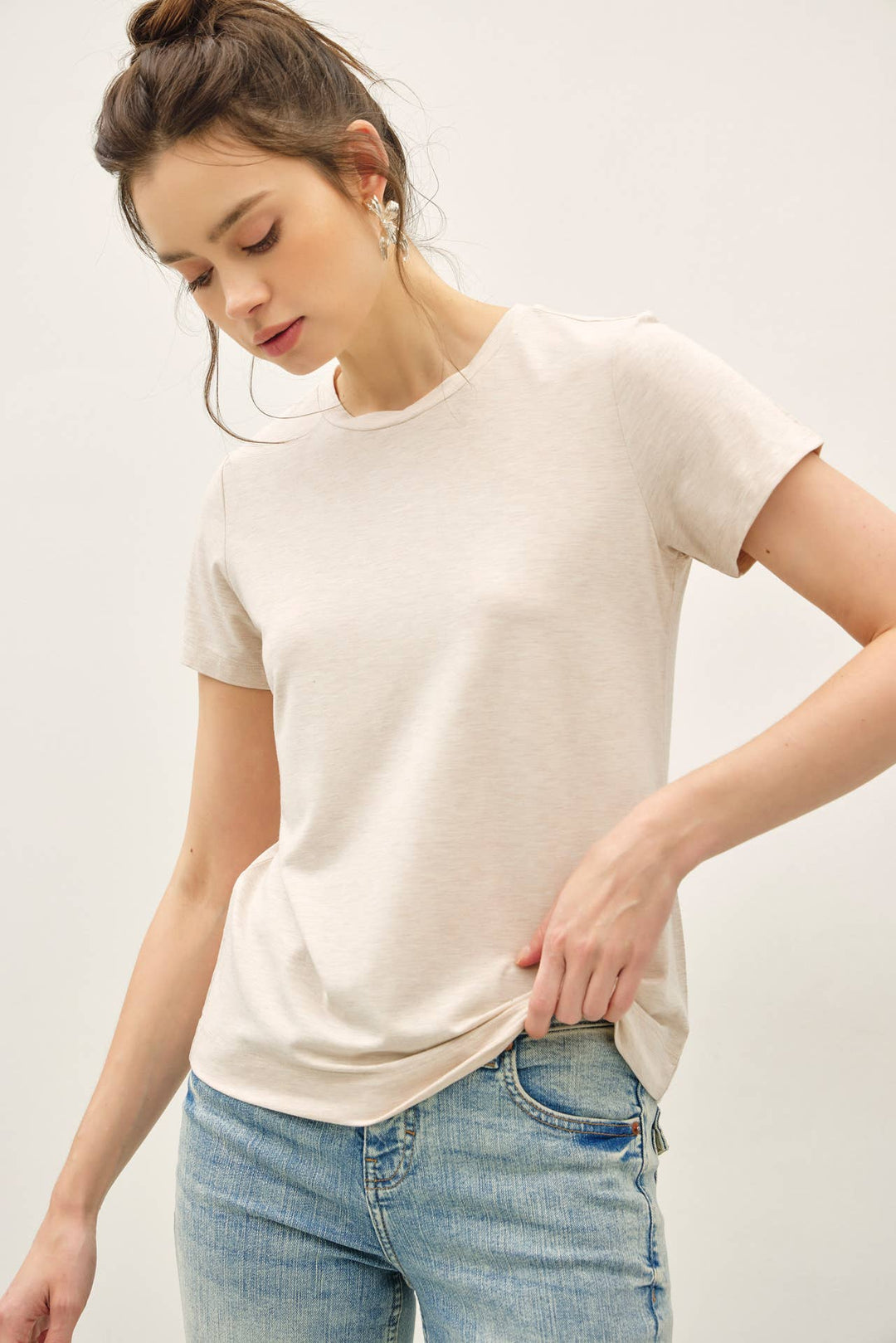 Bamboo Round Neck Tee in Oatmeal - 22 Palms Boutique