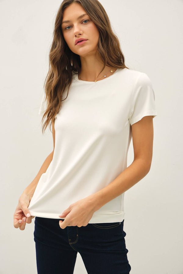 Bamboo Round Neck Tee in Off White - 22 Palms Boutique