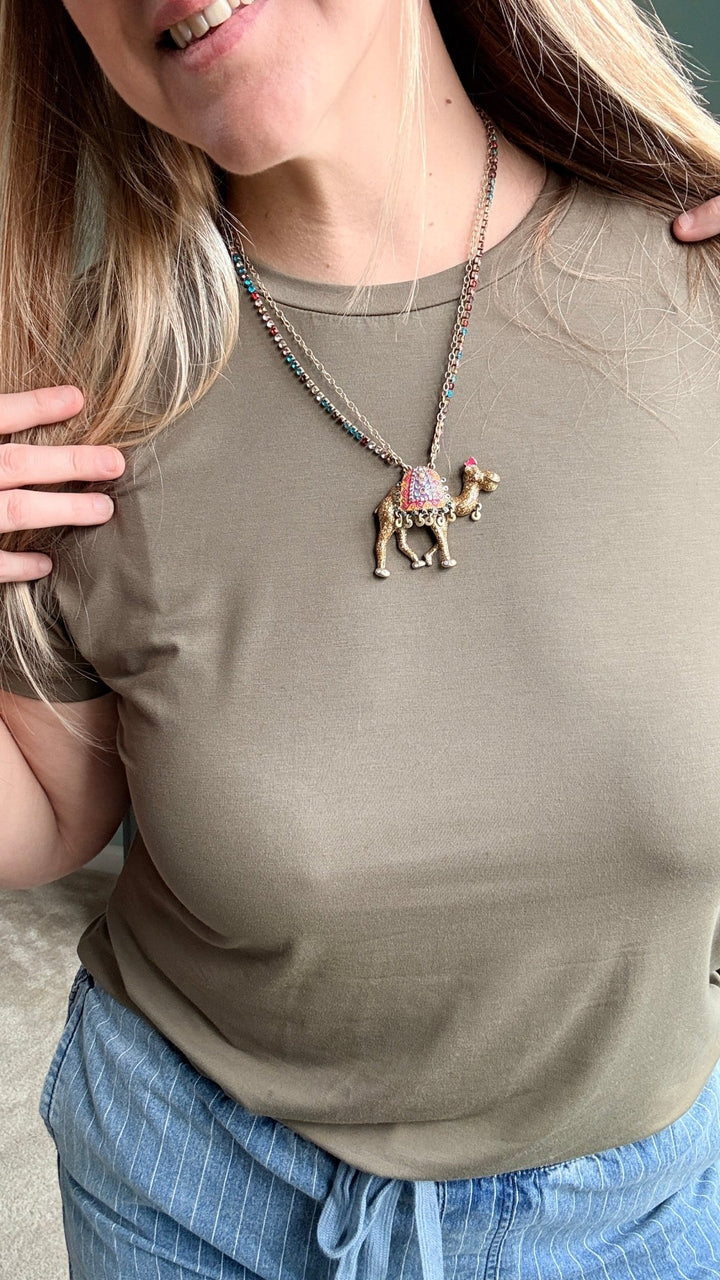Bamboo Round Neck Tee in Olive - 22 Palms Boutique
