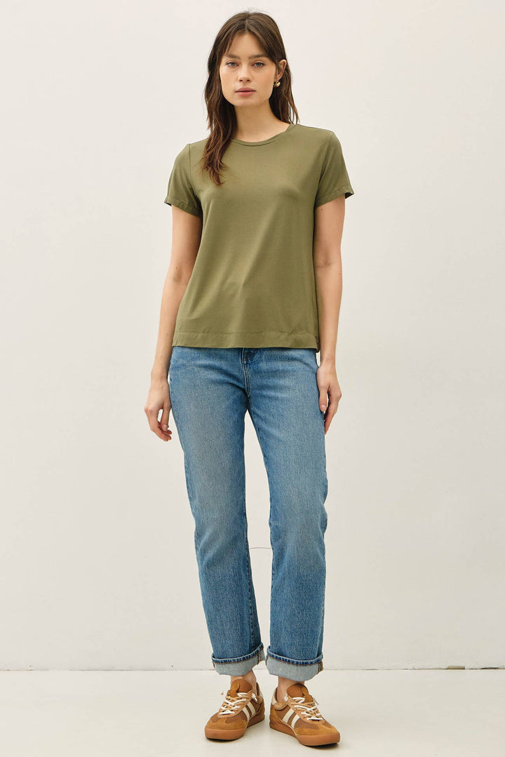 Bamboo Round Neck Tee in Olive - 22 Palms Boutique