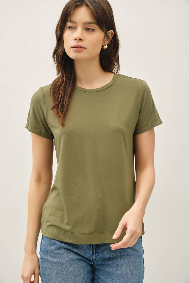 Bamboo Round Neck Tee in Olive - 22 Palms Boutique