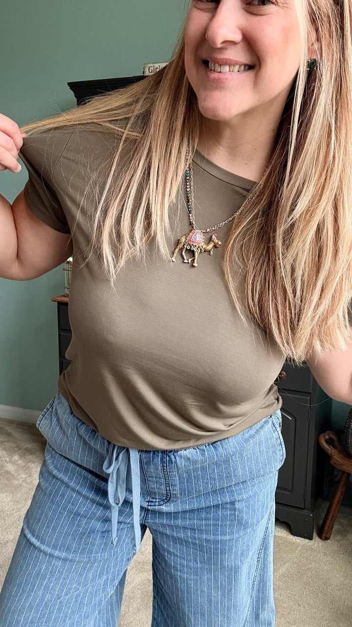 Bamboo Round Neck Tee in Olive - 22 Palms Boutique