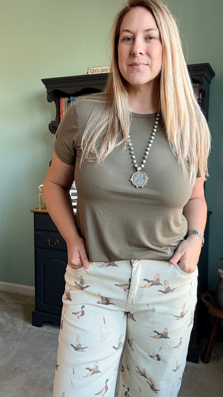 Bamboo Round Neck Tee in Olive - 22 Palms Boutique