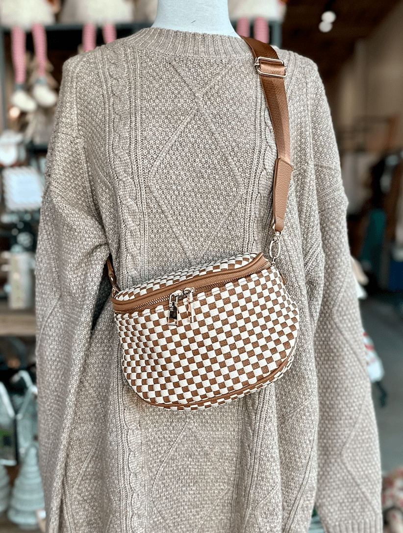Birdie Saddle Checkered Crossbody Bag: Black - 22 Palms Boutique