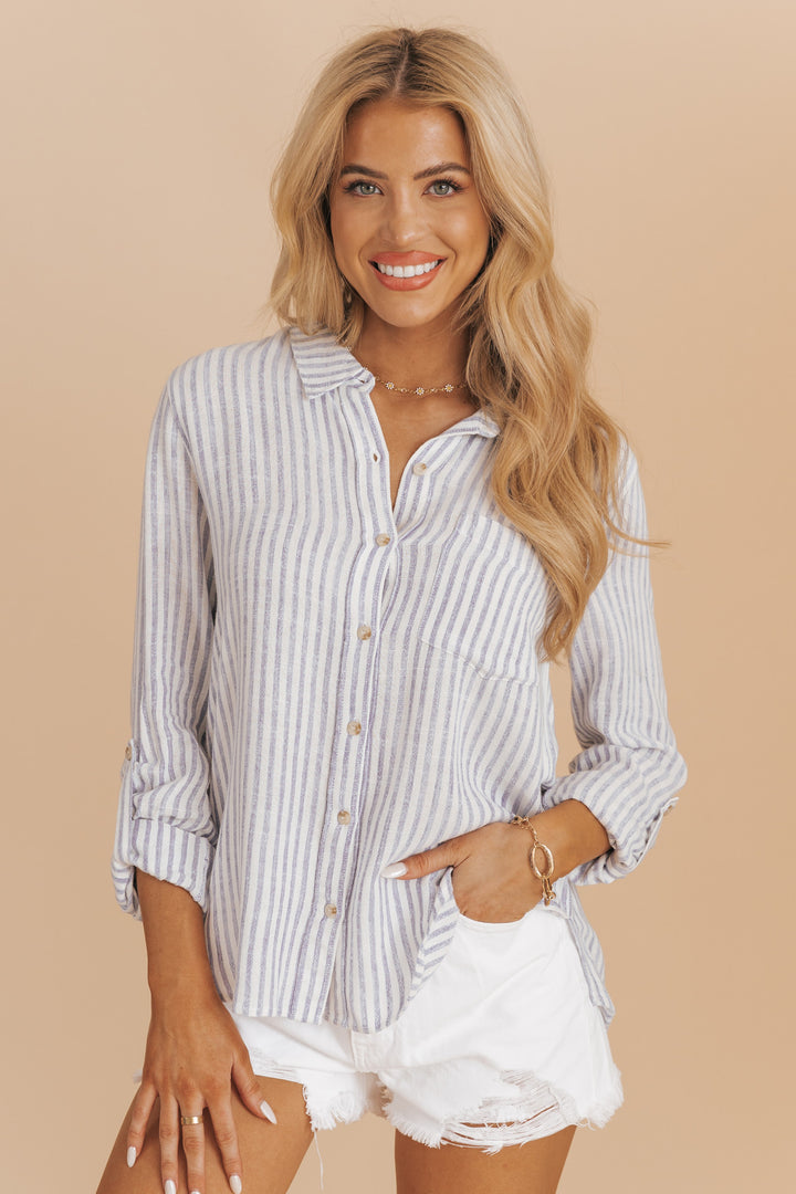 Button Down Rayon/Linen Bengal Striped Shirt - 22 Palms Boutique