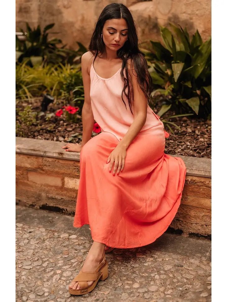 Bohemia Amelie Coral Rayon Long Summer Dress - 22 Palms Boutique