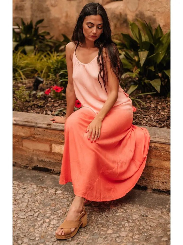 Bohemia Amelie Coral Rayon Long Summer Dress - 22 Palms Boutique