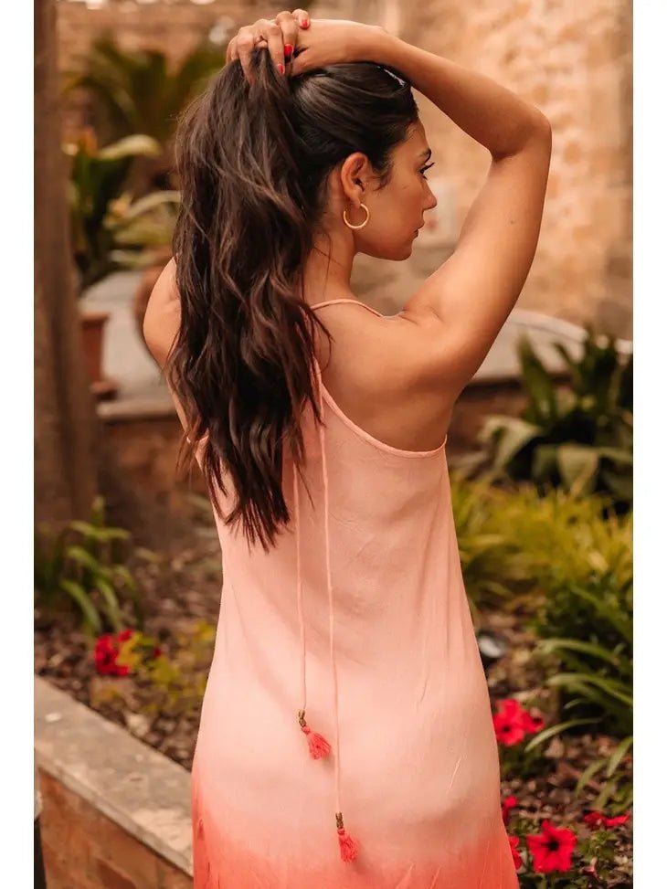 Bohemia Amelie Coral Rayon Long Summer Dress - 22 Palms Boutique