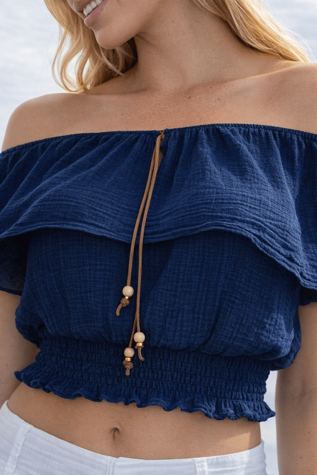 Bonita Midnight Blue Off - Shoulder Top - 22 Palms Boutique