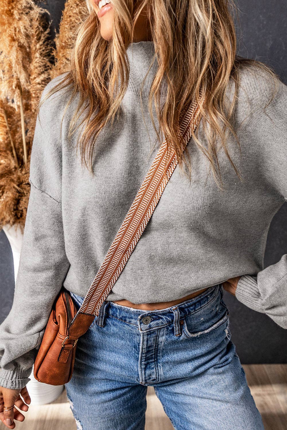 Brielle Turtleneck Drop Shoulder Bubble Sleeve Knit Sweater - 22 Palms Boutique