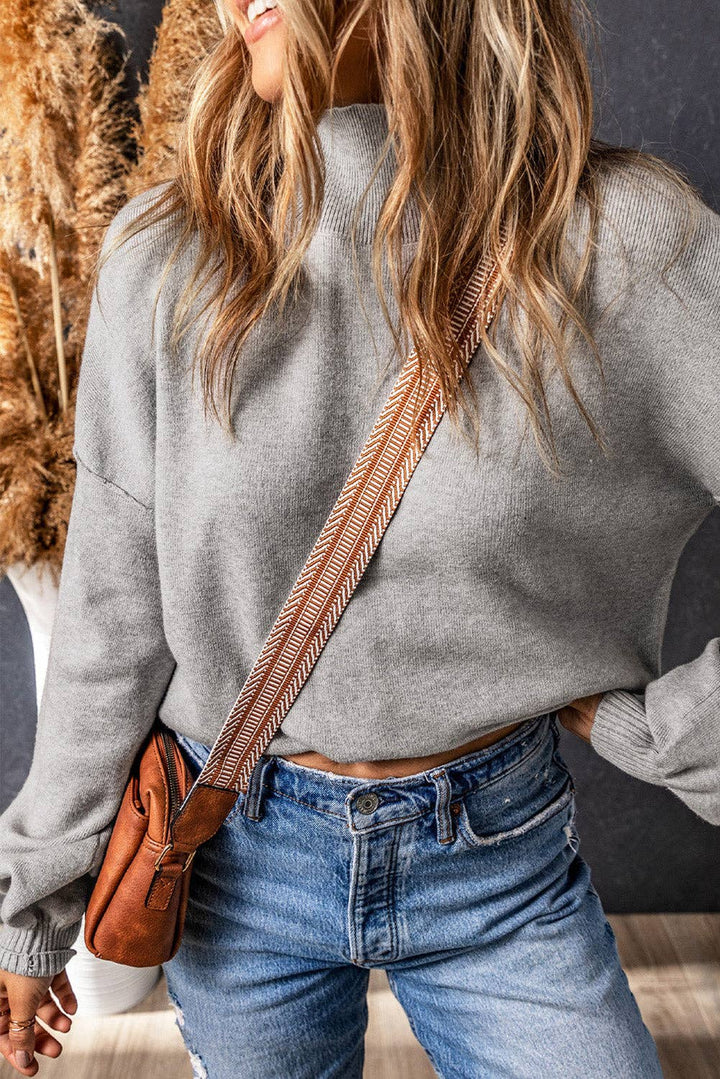 Brielle Turtleneck Drop Shoulder Bubble Sleeve Knit Sweater - 22 Palms Boutique