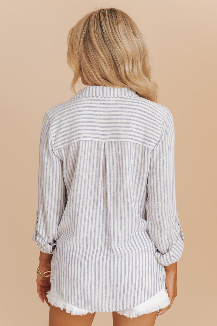 Button Down Rayon/Linen Bengal Striped Shirt - 22 Palms Boutique