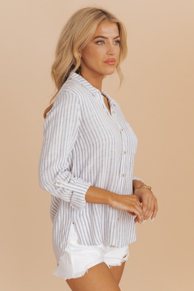 Button Down Rayon/Linen Bengal Striped Shirt - 22 Palms Boutique