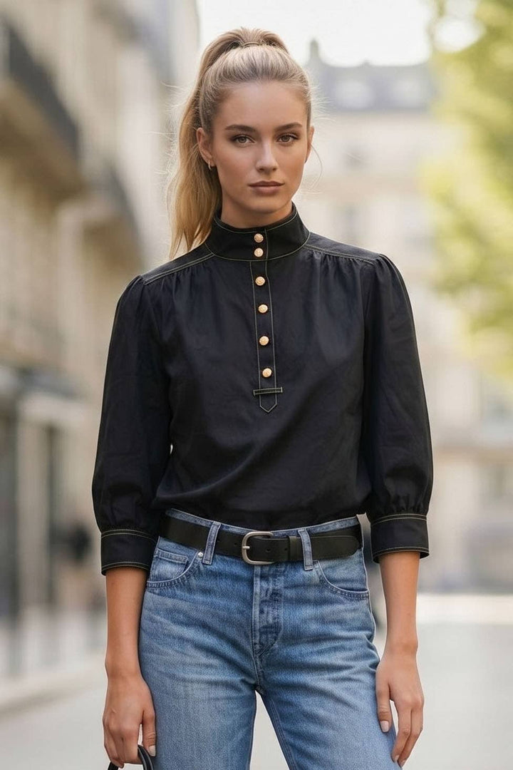 Giselle High Neck Blouse in Black