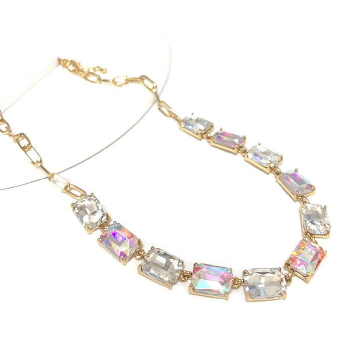 Emerald Cut Crystal Link Necklace