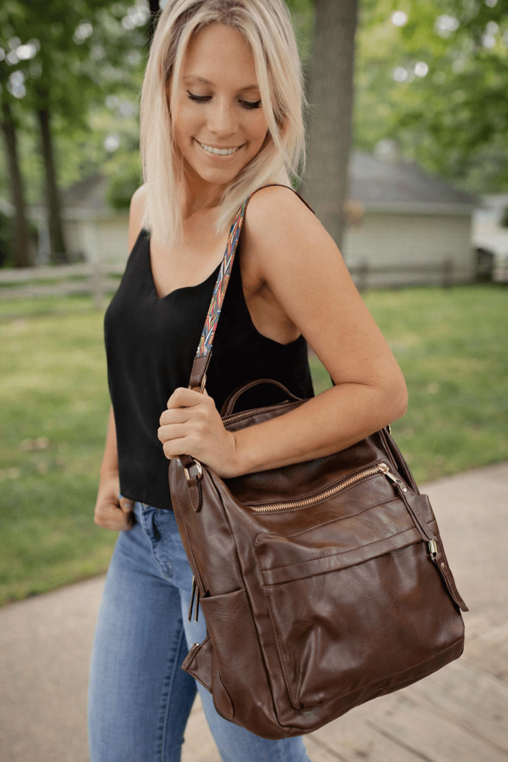 Chloe Convertible Backpack - Rich Brown - 22 Palms Boutique