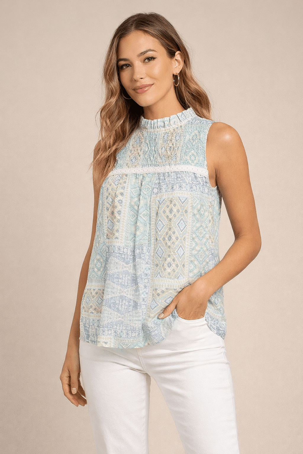 Coastal Mosaic Sleeveless Blouse - 22 Palms Boutique