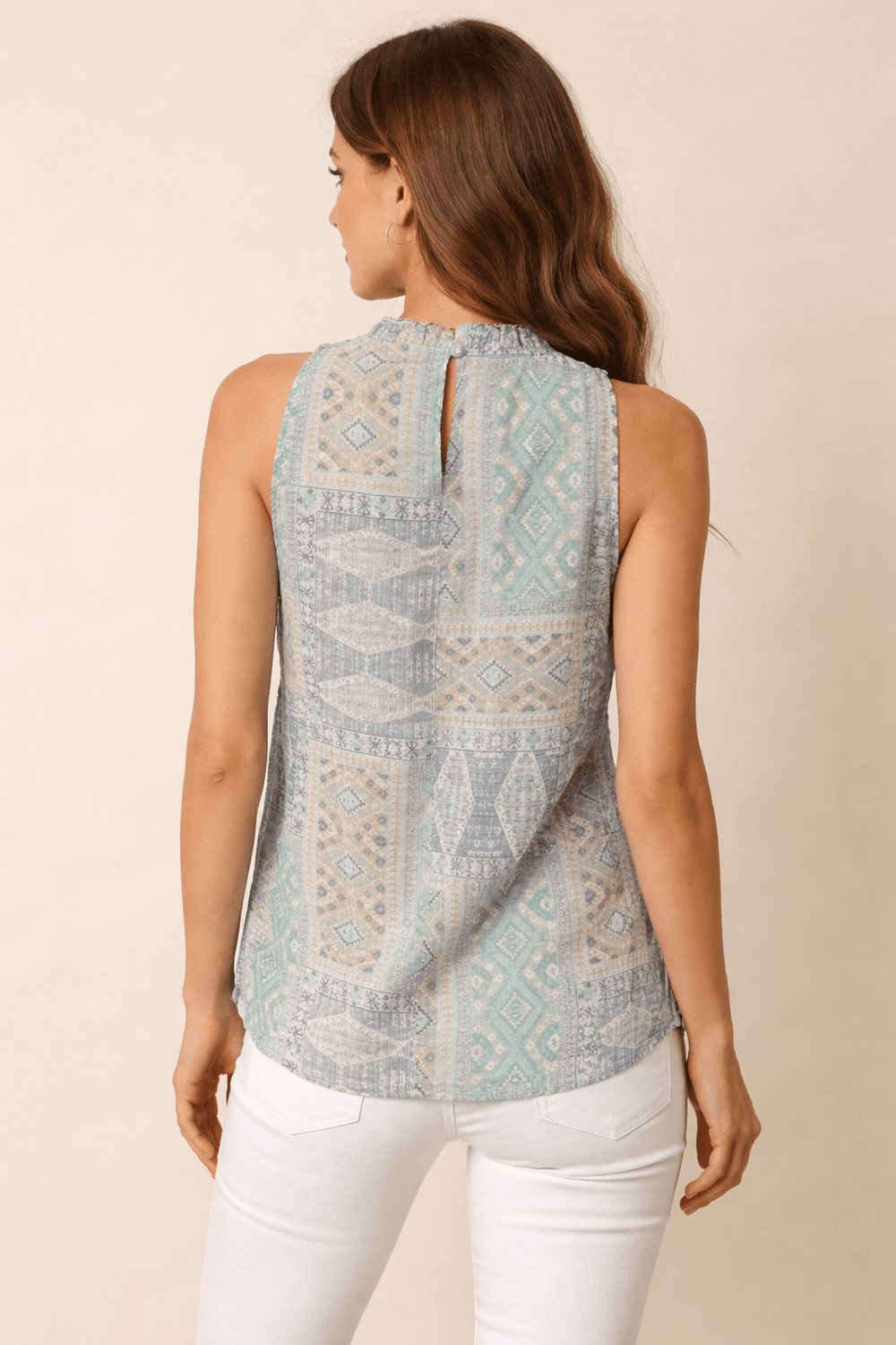 Coastal Mosaic Sleeveless Blouse - 22 Palms Boutique