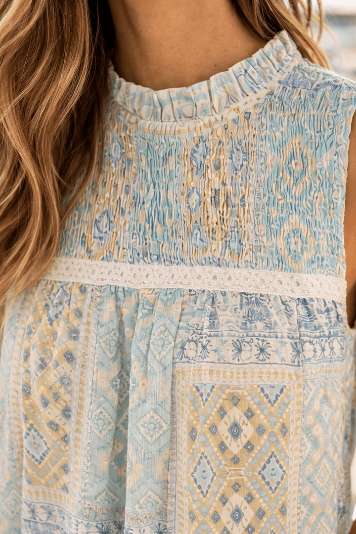 Coastal Mosaic Sleeveless Blouse - 22 Palms Boutique