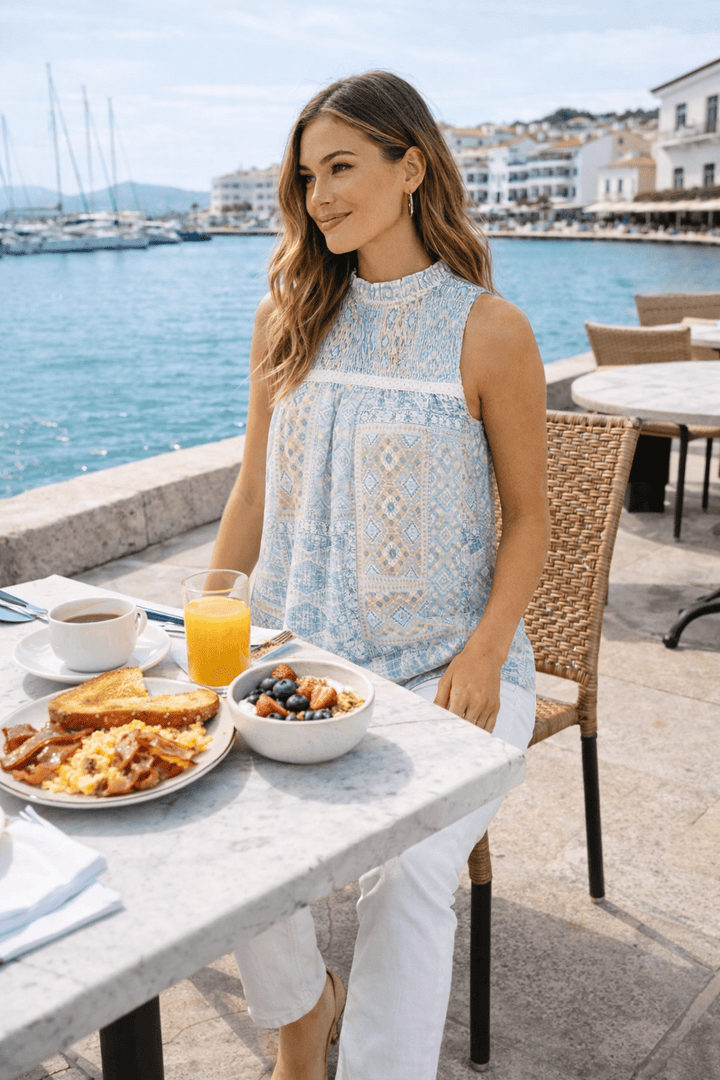 Coastal Mosaic Sleeveless Blouse - 22 Palms Boutique