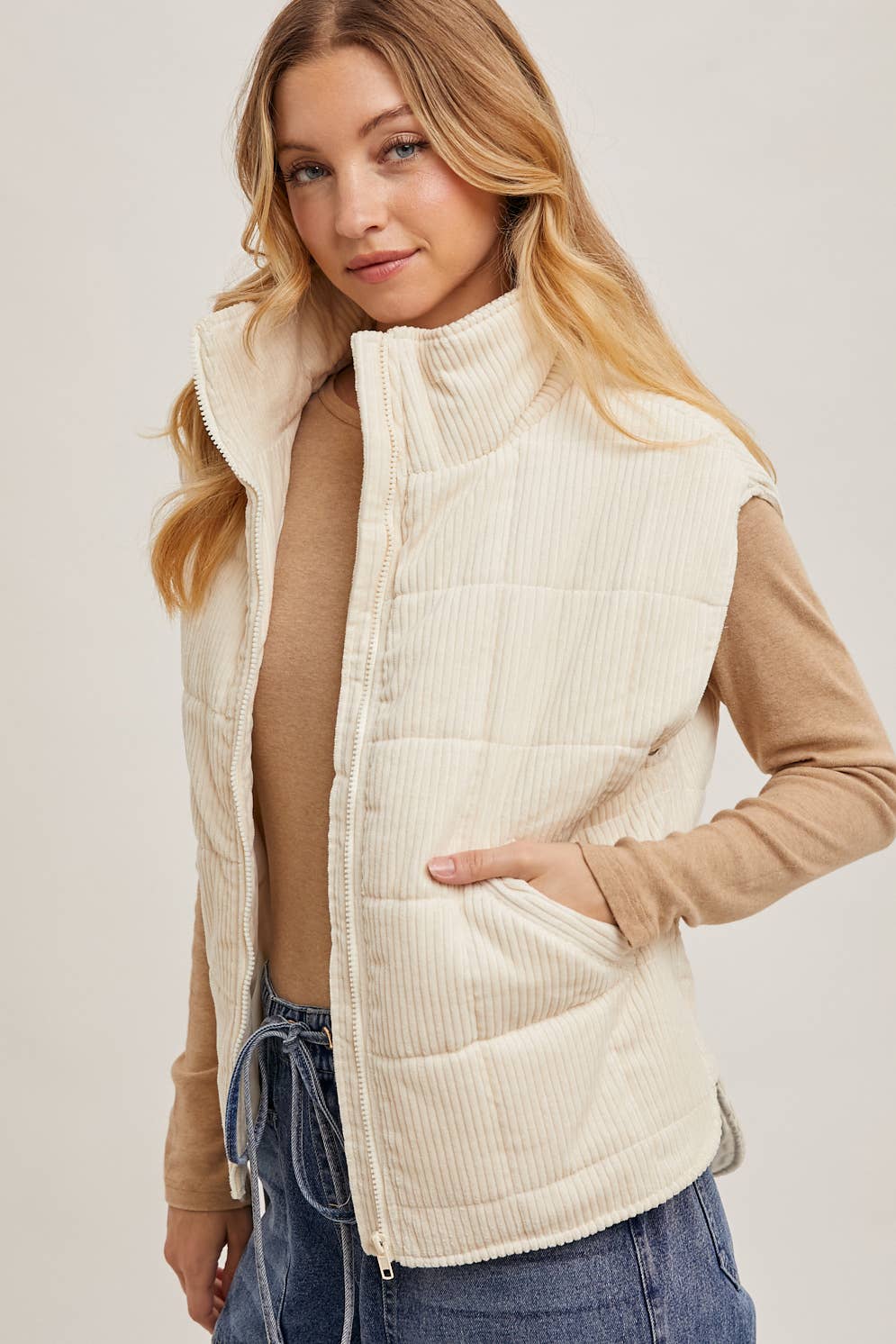 Corduroy Quilted Puffer Vest - 22 Palms Boutique