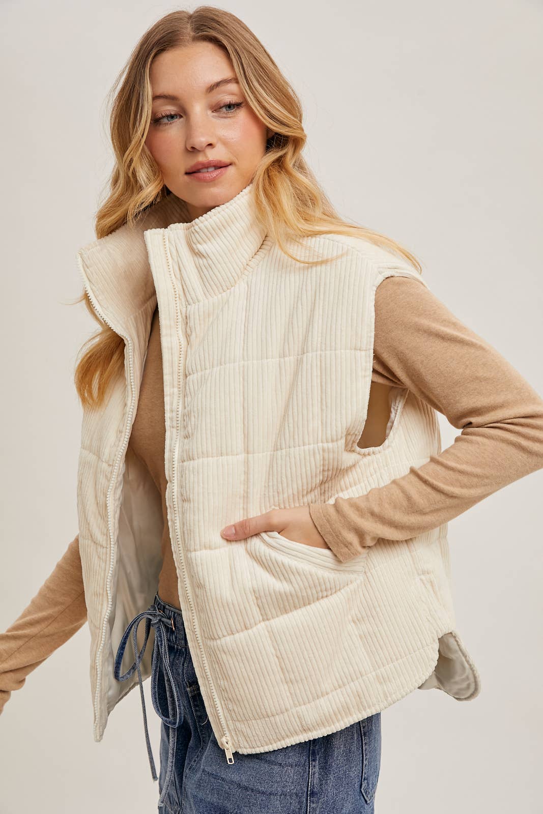 Corduroy Quilted Puffer Vest - 22 Palms Boutique