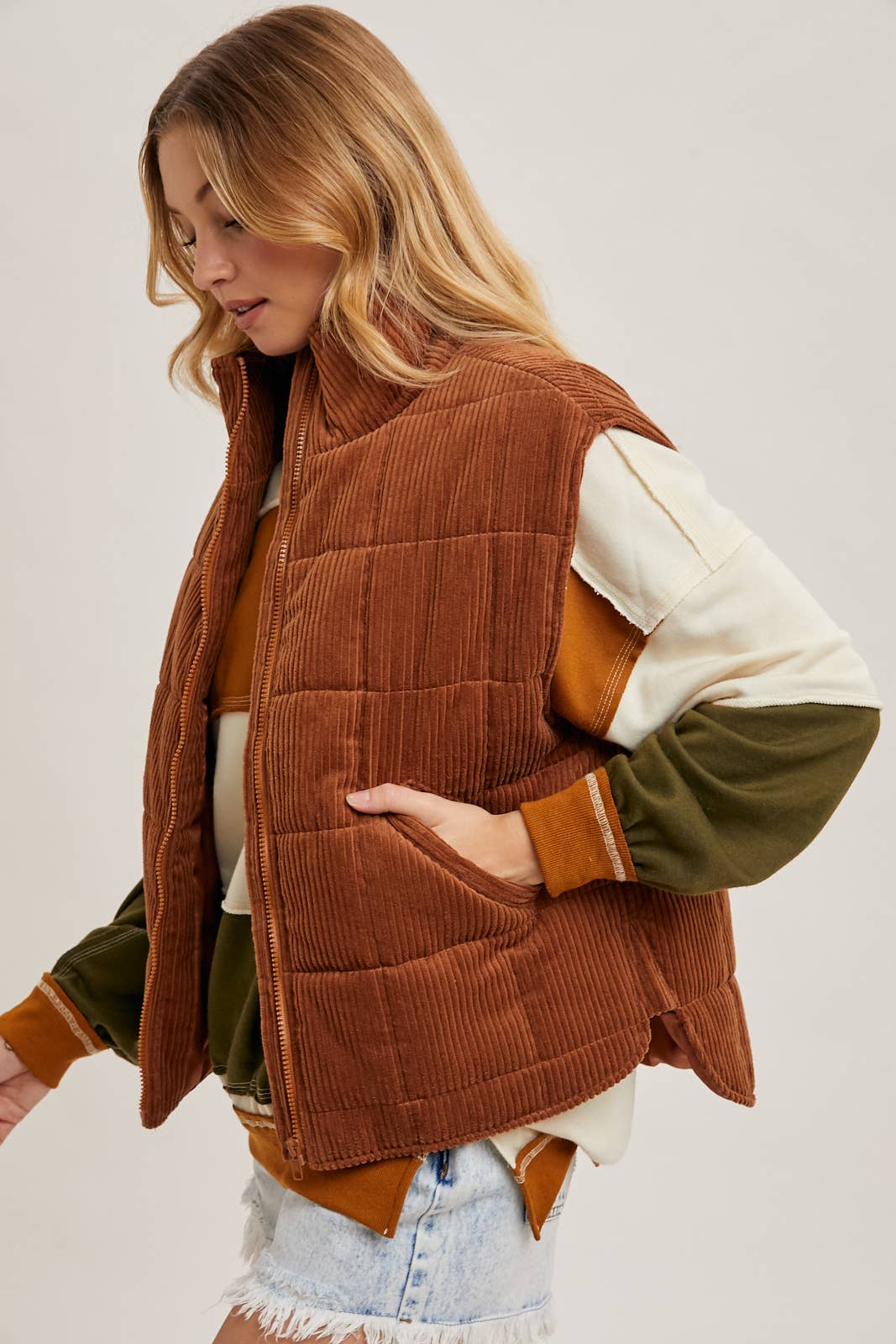 Corduroy Quilted Puffer Vest - 22 Palms Boutique