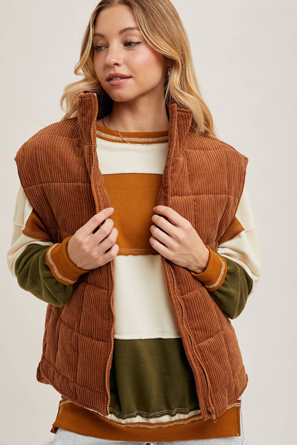 Corduroy Quilted Puffer Vest - 22 Palms Boutique