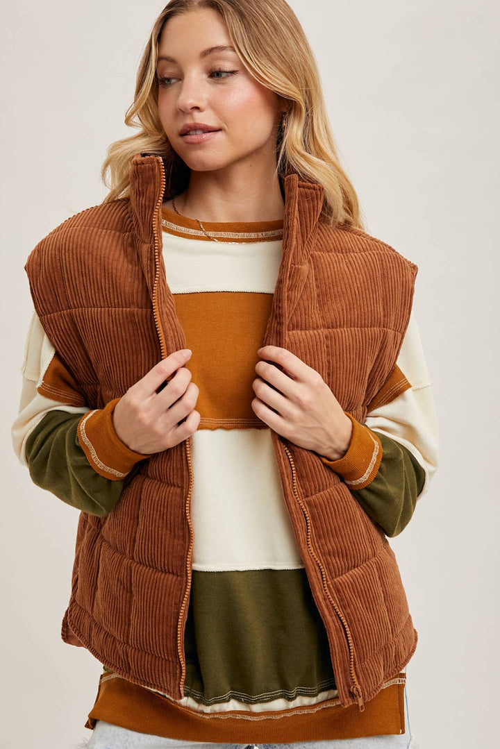 Corduroy Quilted Puffer Vest - 22 Palms Boutique
