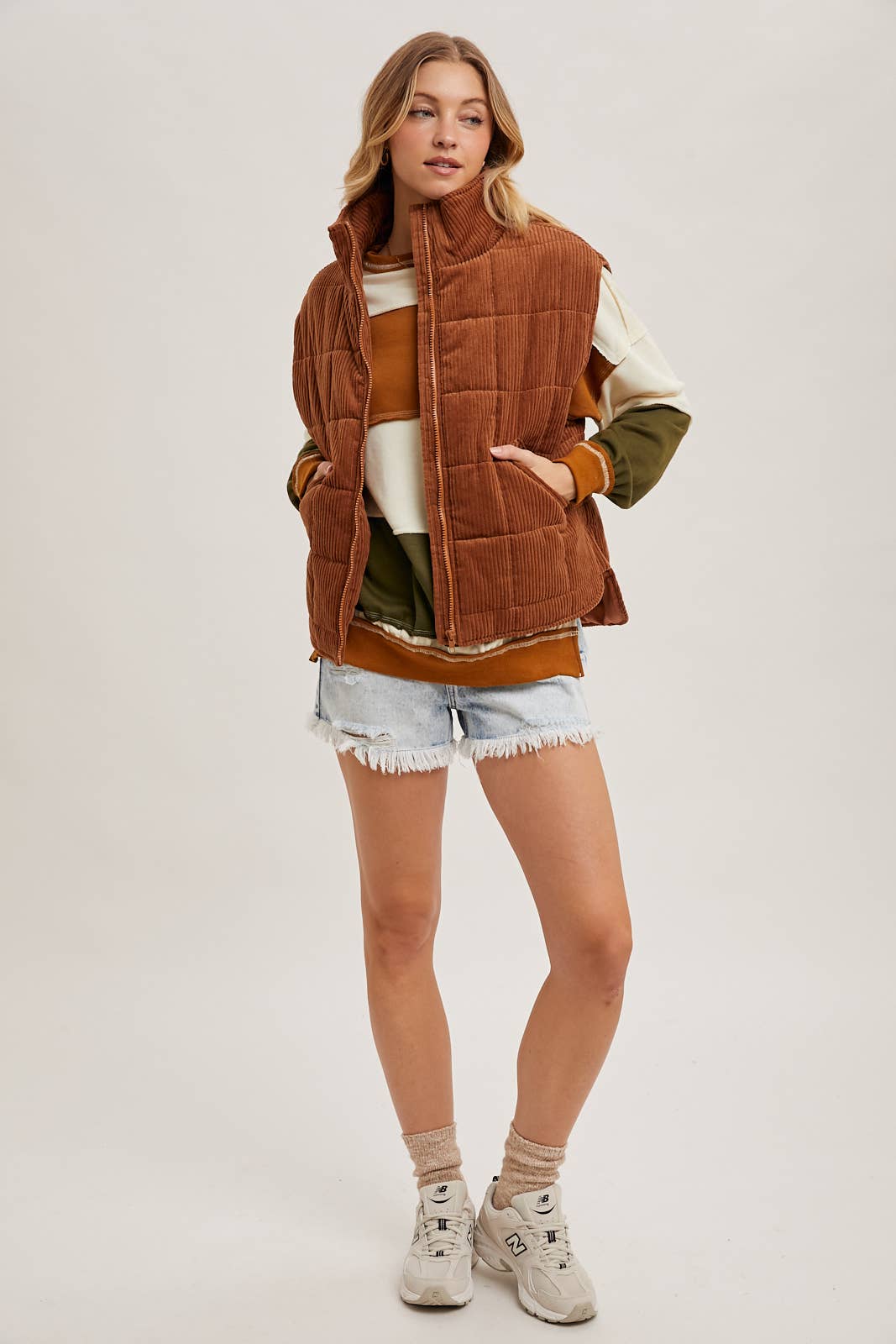 Corduroy Quilted Puffer Vest - 22 Palms Boutique