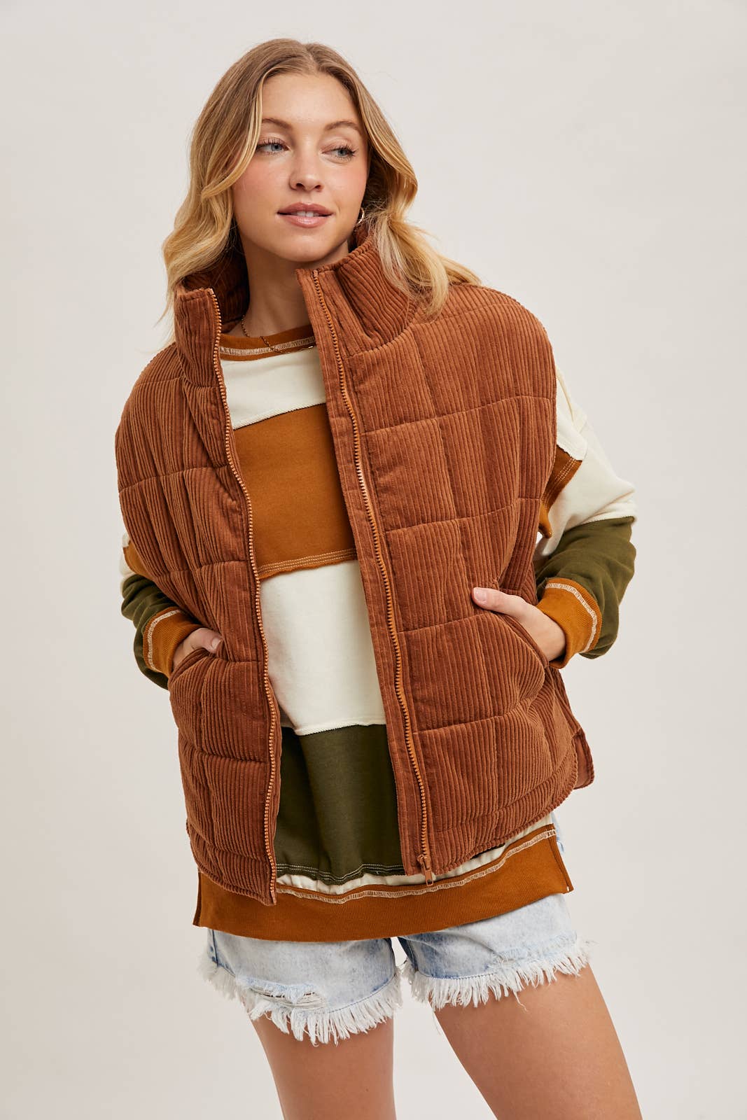 Corduroy Quilted Puffer Vest - 22 Palms Boutique