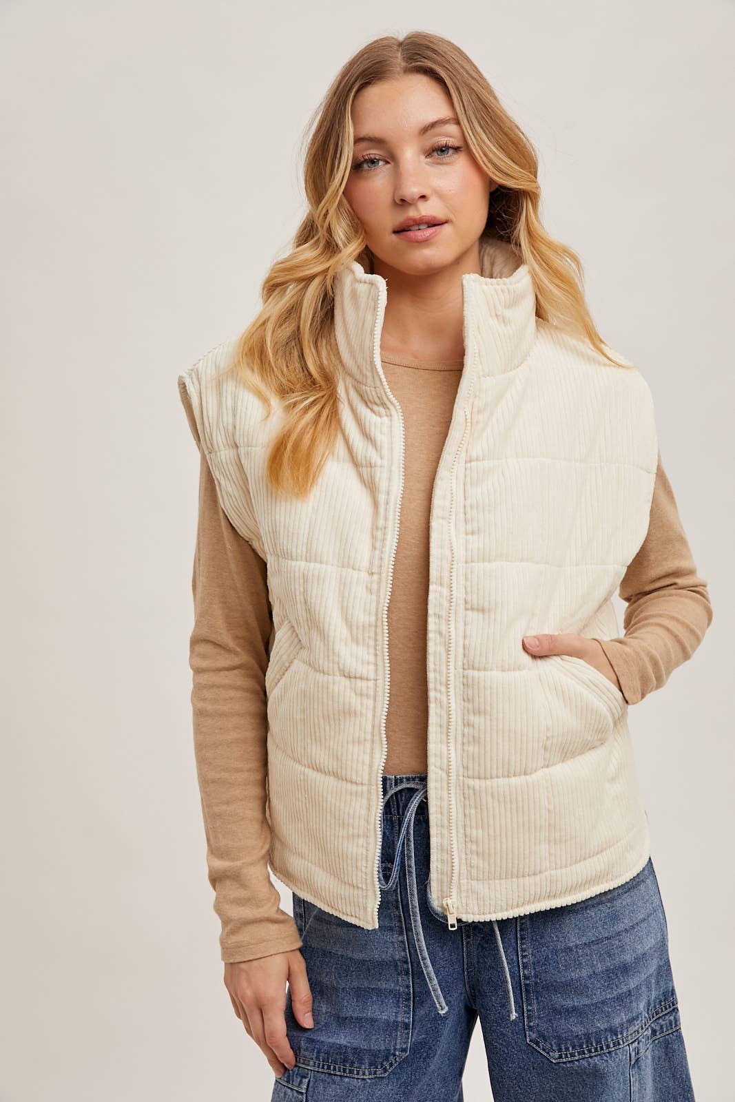 Corduroy Quilted Puffer Vest - 22 Palms Boutique