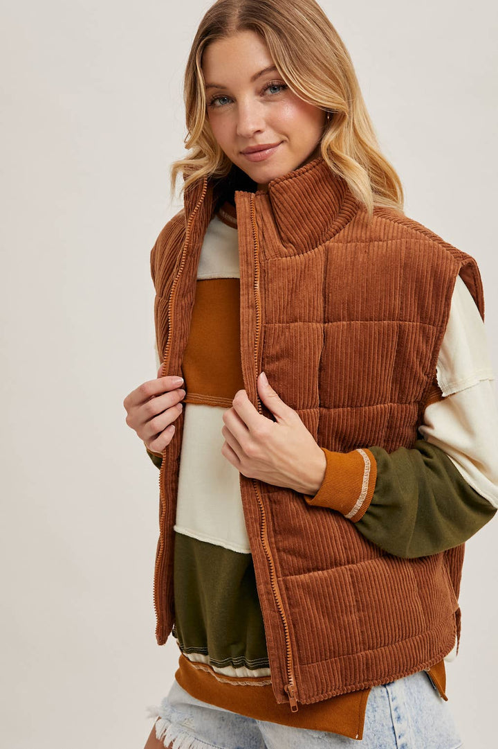 Corduroy Quilted Puffer Vest - 22 Palms Boutique