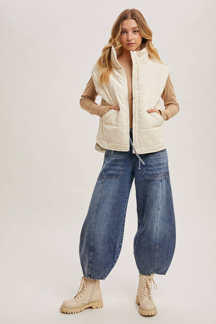 Corduroy Quilted Puffer Vest - 22 Palms Boutique