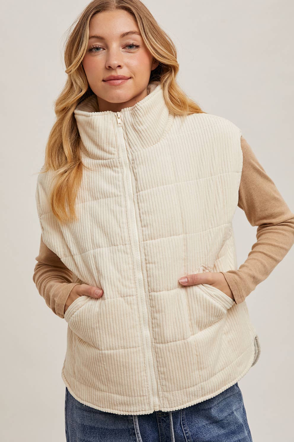 Corduroy Quilted Puffer Vest - 22 Palms Boutique