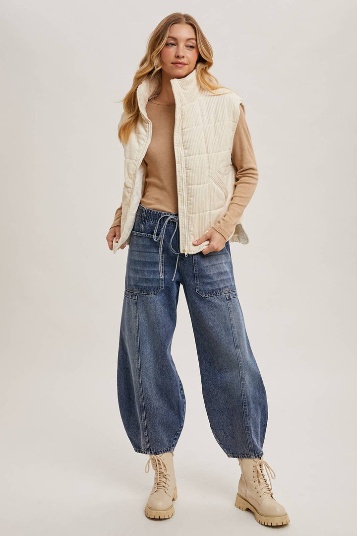 Corduroy Quilted Puffer Vest - 22 Palms Boutique