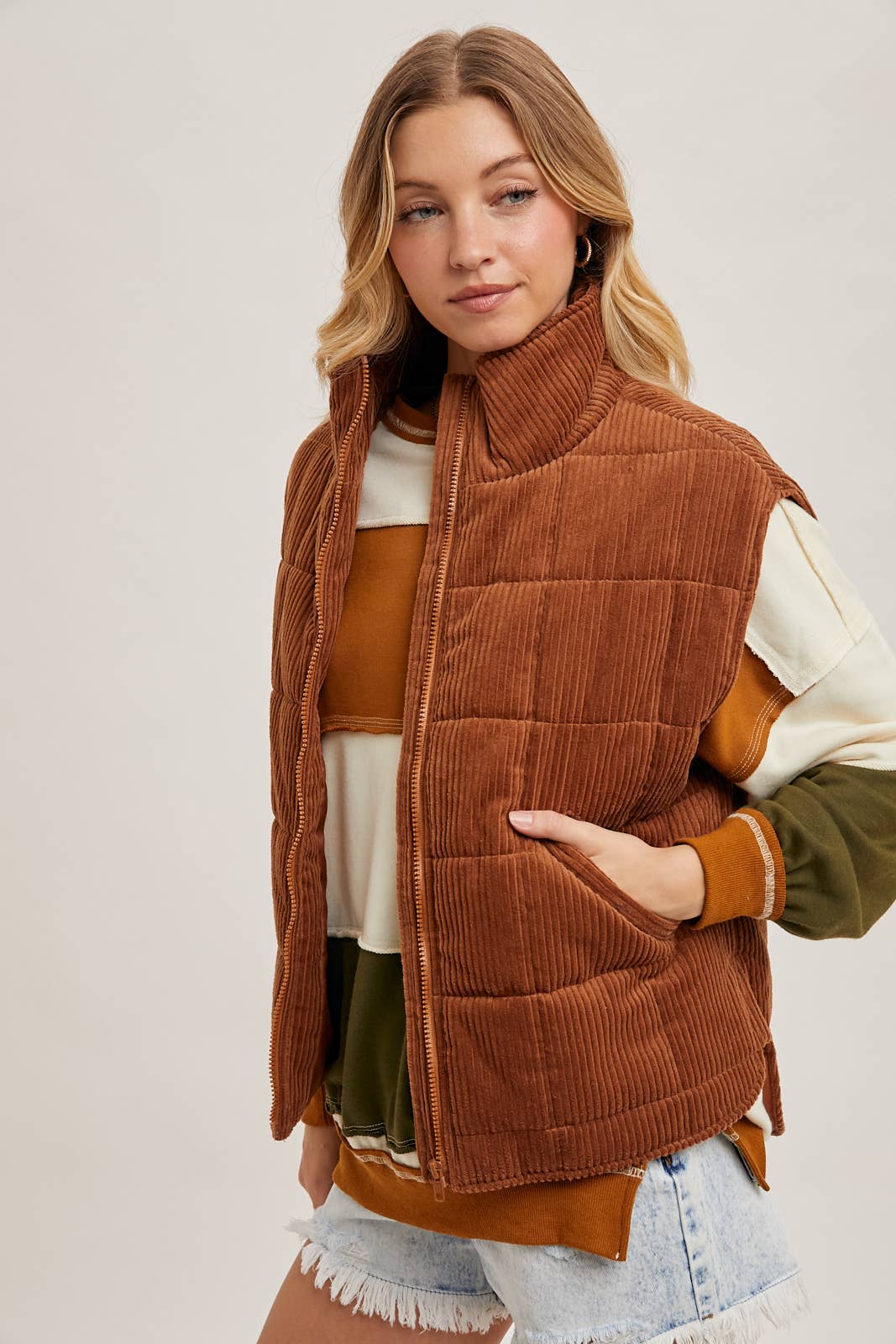 Corduroy Quilted Puffer Vest - 22 Palms Boutique