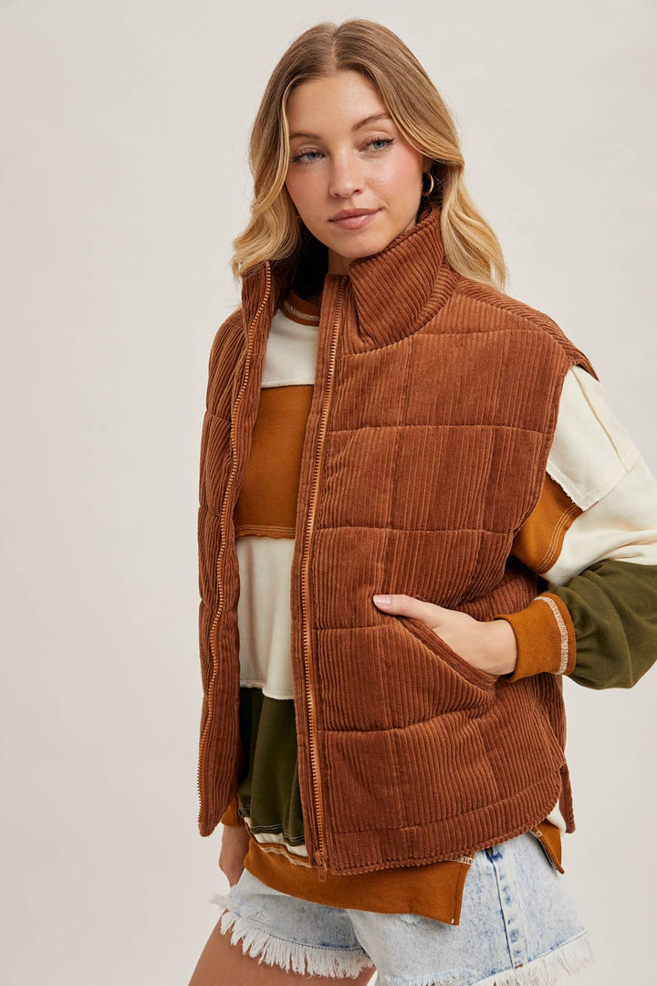 Corduroy Quilted Puffer Vest - 22 Palms Boutique